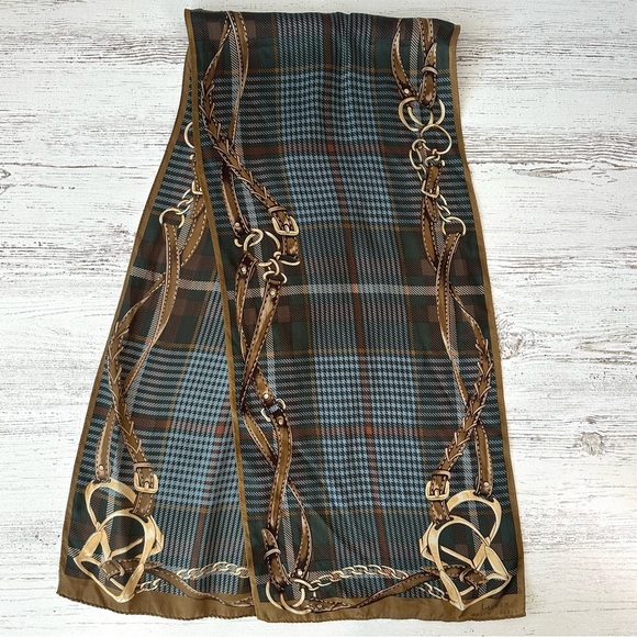 Ralph Lauren Accessories - LAUREN RALPH LAUREN Houndstooth Plaid Equestrian Horse Bridal Silk Scarf
